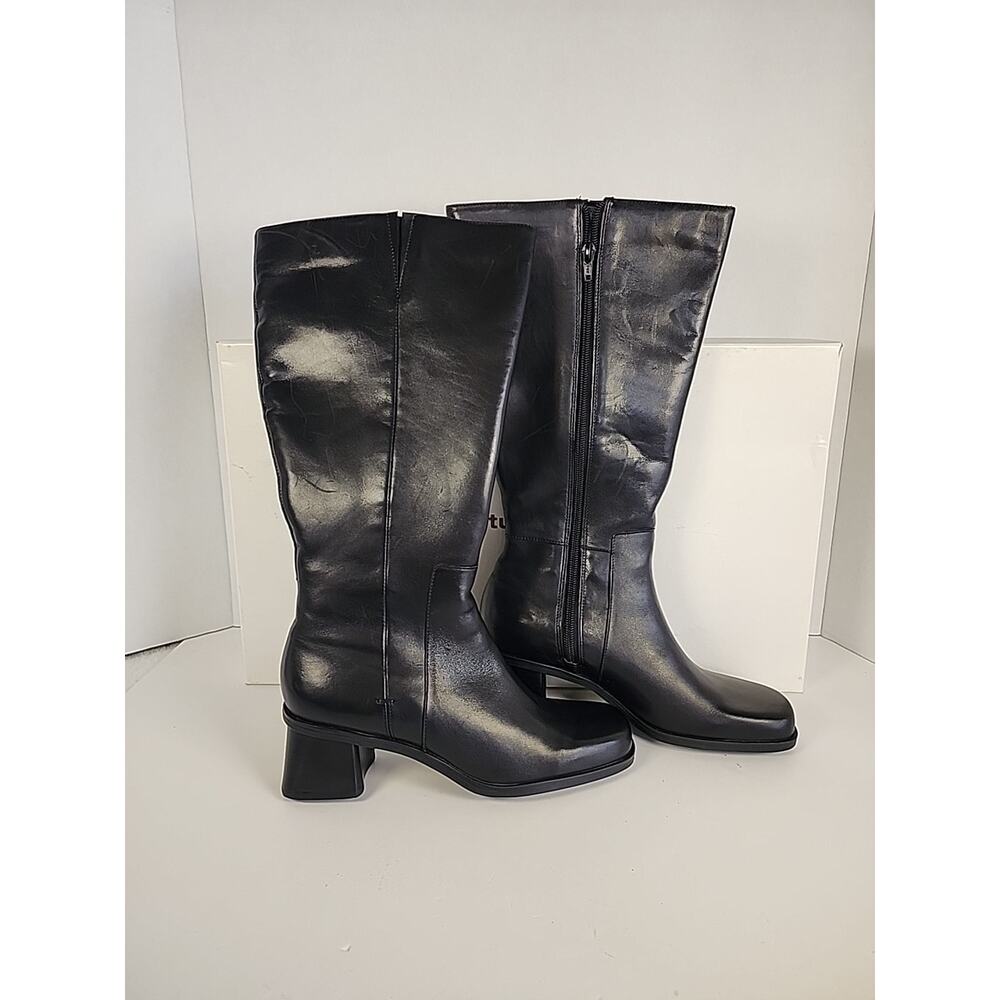 Naturalizer Boots 7.5M Black Block Heel Plus Shaft Leather Knee High NEW